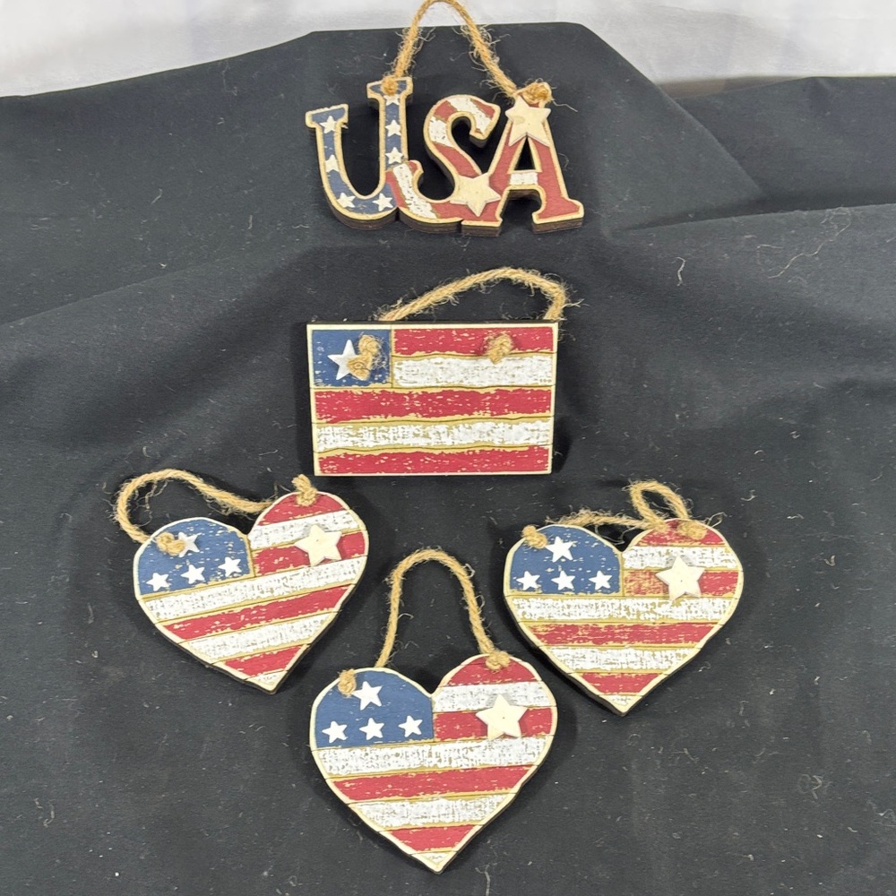 Hobby Lobby Rustic Patriotic Hanging Ornaments - Red, White, Blue